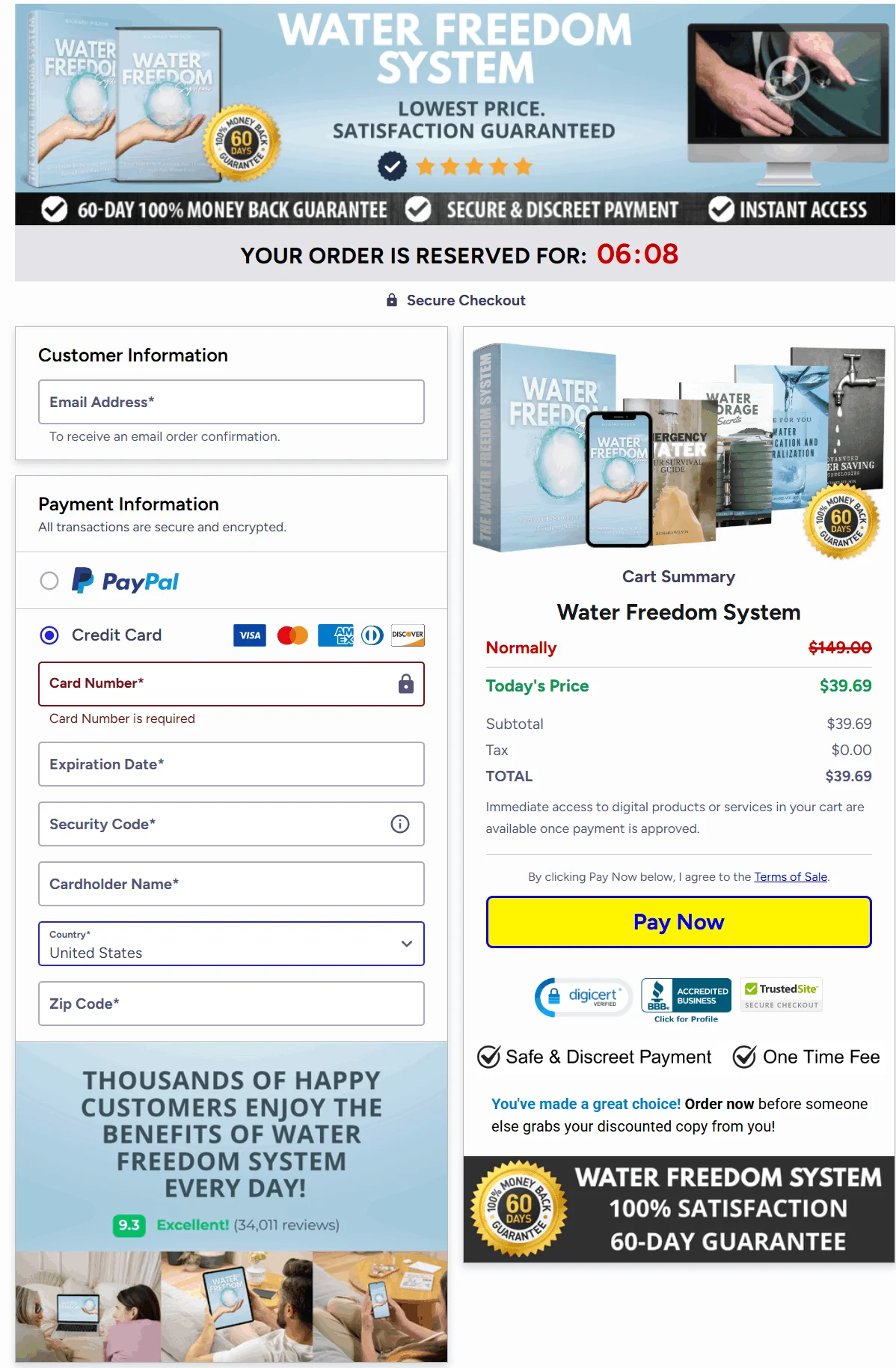 Water Freedom System secure checkout page